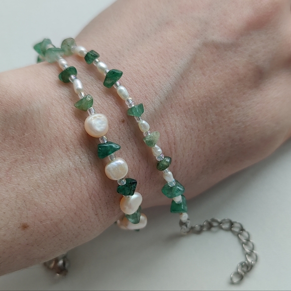 Freshwater pearls handmade choker beaded necklace. Aventurine, silver hardware - Picture 3 of 5